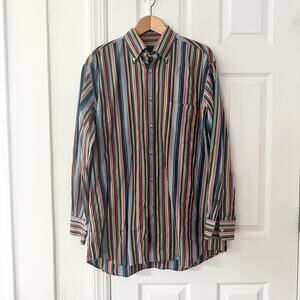 Paul & Shark Yachting Retro Y2K Multi Stripe Button Casual Dress Shirt Large